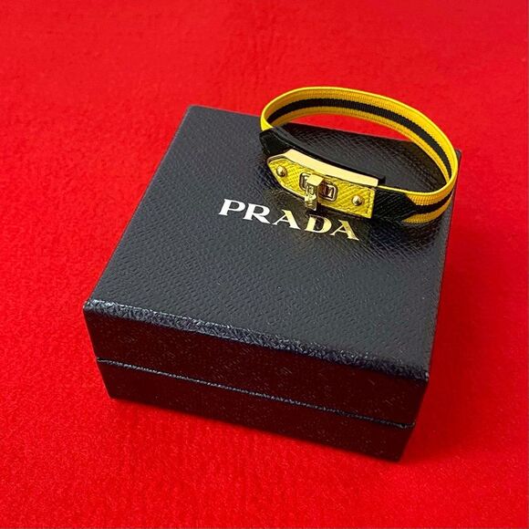 Prada Turnlock Nylon Saffiano Leather Bracelet